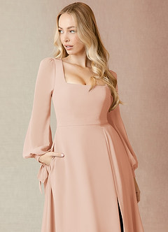 Azazie Leonia Bridesmaid Dresses English Rose A-Line Long Sleeve Chiffon Dress image6