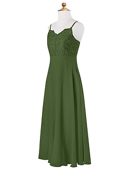 Azazie Sonya Junior A-Linie Spitze Chiffon Kleid Olivgrün image7