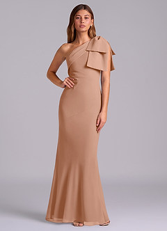 Azazie Yuanna Bridesmaid Dresses Champagne Rose Mermaid One Shoulder Chiffon Dress image1