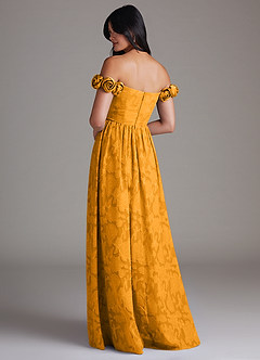 Azazie Autumn Bridesmaid Dresses Butterscotch A-Line Off the Shoulder Floral Burnout Convertible Dress image4