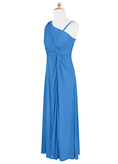 Azazie Brooke Junior Robe Trapèze en Maille Plissée Geai Bleu image7