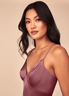 Azazie Dottie Bridesmaid Dresses Desert Rose A-Line Stretch Satin Dress image6