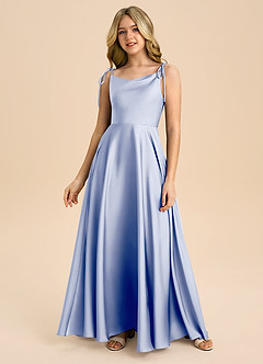 Azazie Popsy Junior Ice A-Line Bow Stretch Satin Dress image3