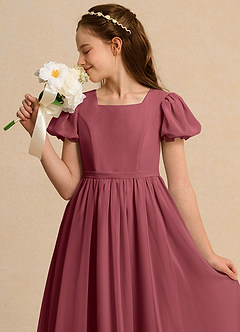 Azazie Lilia Girls Formal Robe Demoiselle D'honneur Fillette Robe Trapèze en Mousseline de soie avec manches Merlot image5