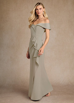 Azazie Laredo Mother of the Bride Dresses Taupe Mermaid Off the Shoulder Stretch Crepe Dress image2