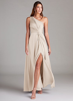 Azazie Brooke Brautjungfernkleider A-Linie One-Shoulder Stretch-Satin Kleid Alabaster Weiß image3