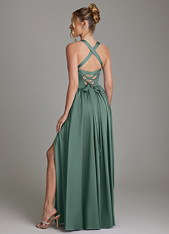 Azazie Francis Bridesmaid Dresses Eucalyptus A-Line Corset Stretch Satin Dress image7