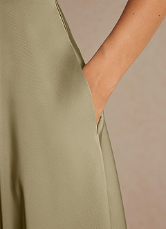 Azazie Niles Mother of the Bride Dresses Moss Green A-Line Trains Stretch Satin Dress image9