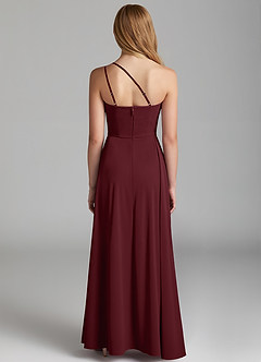 Azazie Maron Junior Cabernet A-Line Pleated Stretch Satin Dress image4