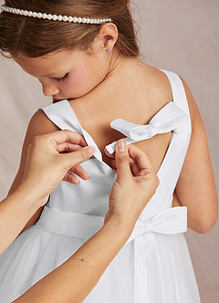 Azazie Marlee Flower Girl Dresses White A-Line Pleated Matte Satin Dress image3