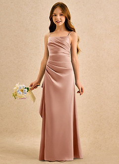 Azazie Cannoli Girls Formal Abiti da Ragazza di Fiori Abito A-Line in Raso Elasticizzato Plissettato Oro Rosa image4