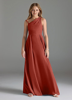 Azazie Dallas Junior Terracotta A-Line Pleated Chiffon Dress image1