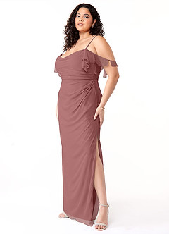 Azazie Emeralda Vestidos de damas de honor Vestido de Rosa Del Desierto de Gasa de Recto con Vestidos sin tirantes image9