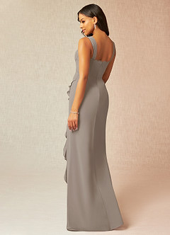 Azazie Camellia Bridesmaid Dresses Taupe Sheath Lace Chiffon Dress image2