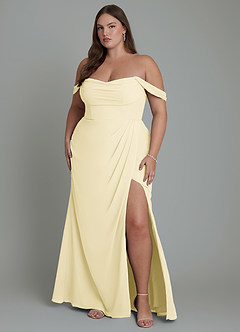 Azazie Johana Bridesmaid Dresses Lemon Sorbet Mermaid Off the Shoulder Chiffon Convertible Dress image8