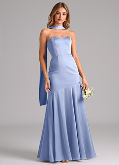 Azazie Shiloh Bridesmaid Dresses Ice Mermaid Strapless Stretch Satin Convertible Dress image5