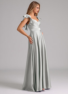 Azazie Leilani Bridesmaid Dresses Silver A-Line Ruched Stretch Satin Dress image6