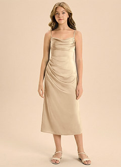 Azazie Mai Junior Etui Plissee Stretch-Satin Kleid Champagner image3