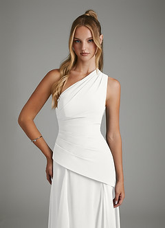 Azazie Holly Bridesmaid Dresses White A-Line Corset Chiffon Dress image6