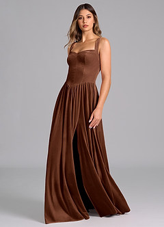 Azazie Francis Bridesmaid Dresses Umber A-Line Corset Velvet Dress image7