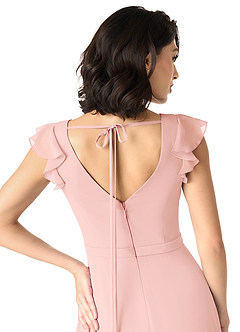 Azazie Claudine Robes de demoiselle d'honneur Robe Trapèze en Mousseline de soie Manche volante Rosette image6