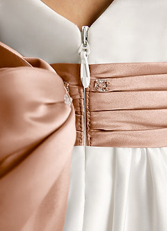 Azazie Sosie Flower Girl Dresses Ivory Champagne Rose A-Line Pleated Matte Satin Dress image6