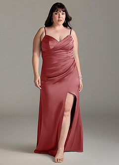Azazie Yola Robes à essayer chez vous Robe Fourreau Convertible en Satin extensible Plissee mit V-Ausschnitt Améthyste image11