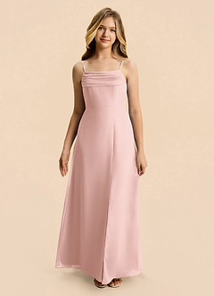 Azazie Lilly Junior Powder Pink A-Line Pleated Chiffon Dress image4