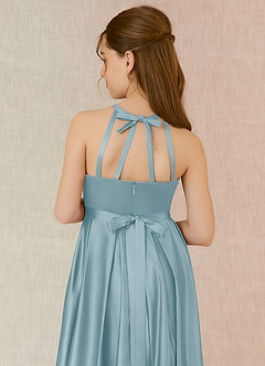 Azazie Arianthe Junior Moody Blue A-Line with Pockets Stretch Satin Dress image7