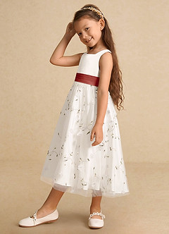 Azazie Pollie Flower Girl Dresses Ivory Terracotta A-Line Bow Tulle Dress image8