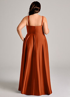 Azazie Shaude Bridesmaid Dresses Burnt Orange A-Line Pleated Stretch Satin Dress image13