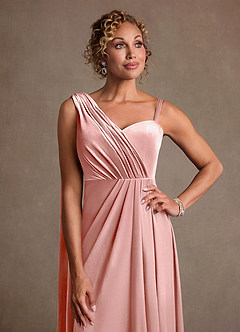 Azazie Aphra Mother of the Bride Dresses Dusty Rose Sheath One Shoulder Velvet Dress image4
