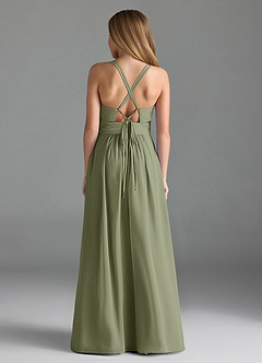 Azazie Farren Junior Agave A-Line Pleated Chiffon Dress image2