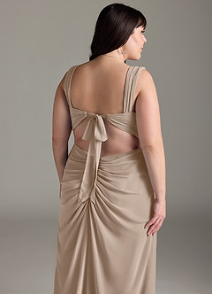 Azazie Jesaphine Bridesmaid Dresses Taupe Sheath Bow Chiffon Dress image14