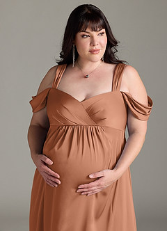 Azazie Rhea Gravid brudtärna klänningar Klänning A-Line Off-The-Shouler Plisserad Golvlängd Stretch Satin image12