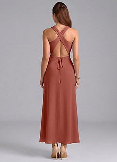 Azazie Evadne Bridesmaid Dresses Auburn Sheath Pleated Chiffon Dress image6