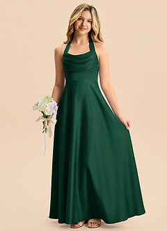 Azazie Kady Junior Robe Trapèze en Satin extensible Décolleté en cœur Vert Foncé image4