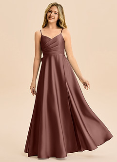 Azazie Rumi Junior Jurk van Stretch Satijn met A-Lijn Geplooid Espresso image1