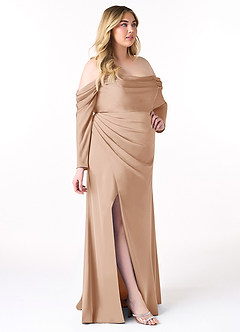 Azazie Hallie Bridesmaid Dresses English Rose Sheath Off-The-Shoulder Long Sleeve Stretch Satin Convertible Dress image11