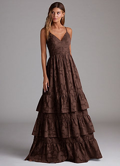 Azazie Nathalia Bridesmaid Dresses Ganache A-Line Bow Floral Burnout Dress image4