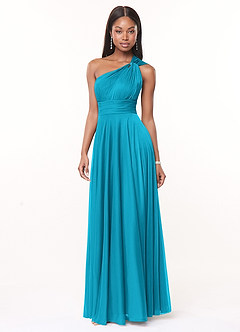 Azazie Charlize Bridesmaid Dresses Jade A-Line One Shoulder Mesh Dress image3