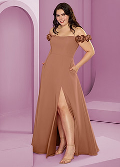 Barbie ♥ Azazie Bridesmaid Dresses Bronzer A-Line Off the Shoulder Chiffon Convertible Dress image14