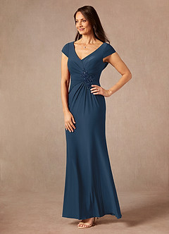 Azazie Marybeth Mother of the Bride Dresses Neptune Dark Navy Mermaid V-Neck Sequins Lace Dress image3