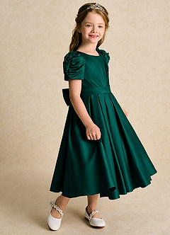 Azazie Miriam Flower Girl Dresses Pine Ball-Gown Pleated Matte Satin Dress image6