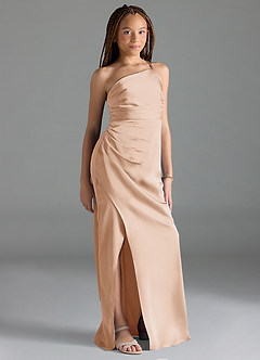Azazie Eren Junior English Rose Sheath Pleated Stretch Satin Dress image4