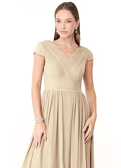 Azazie Organa Bridesmaid Dresses Champagne A-Line Pleated Chiffon Dress image5