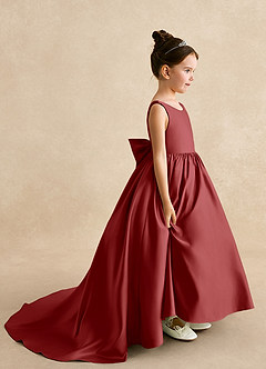 Azazie Mimia Blumenmädchenkleider A-Linie Schleifen Matte Satin Kleid Rost image1