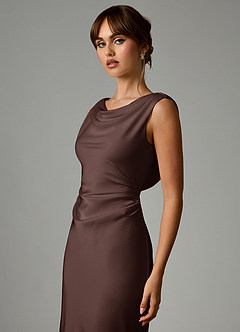 Azazie Kieryn Robes de demoiselle d'honneur Robe Sirène en Satin extensible Plissée Ganache image6