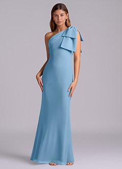 Azazie Yuanna Robes de demoiselle d'honneur Robe Sirène en Mousseline de soie Ue épaule Acier Bleuté image4
