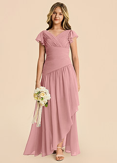 Azazie Pia Junior Robe Trapèze en Mousseline de soie Plissée Rose Poussiéreuse image6